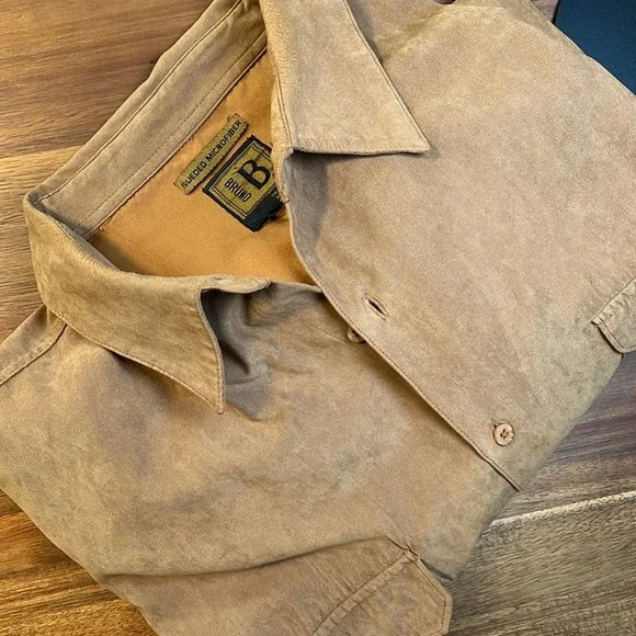 Bruno Sueded Microfiber Shirt Men's XL Brown Good Italian Design Long Sleeve - Picture 6 of 6